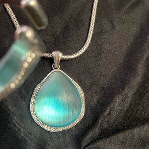 Brighton blue stone pendant necklace on silver chain w/ matching bangle